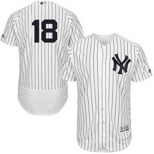 New York Yankees #18 Didi Gregorius White Strip Flexbase Authentic Collection Stitched Jersey Men's