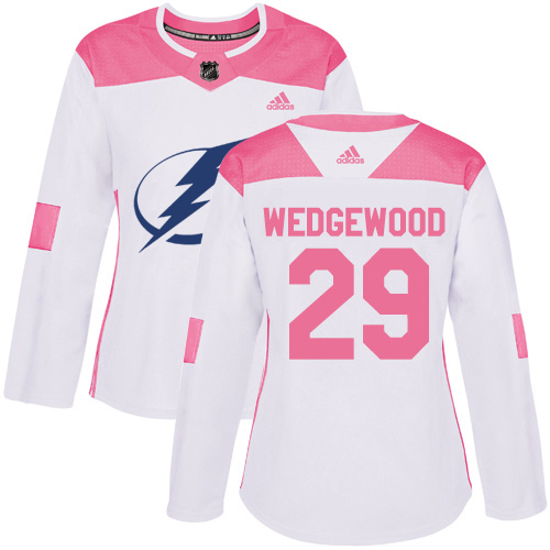 Adidas Tampa Bay Lightning #29 Scott Wedgewood White/Pink Authentic Fashion Women's Stitched Jersey Womens