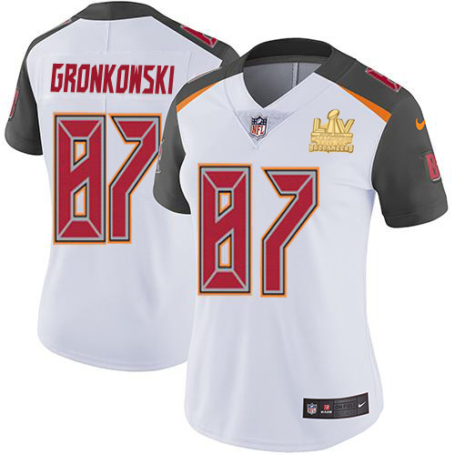Buccaneers #87 Rob Gronkowski White Women's Super Bowl LV Champions Patch Stitched Vapor Untouchable Limited Jersey