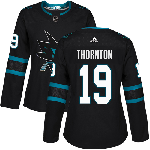 Adidas San Jose Sharks #19 Joe Thornton Black Alternate Authentic Women's Stitched Jersey Womens