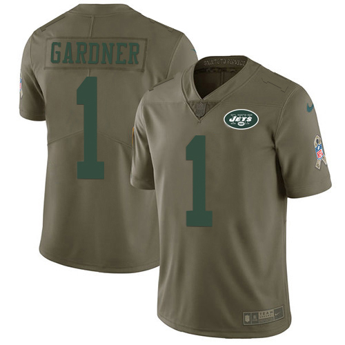 Jets #1 Ahmad Sauce Gardner Olive Men's Stitched Limited 2017 Salute To Service Jersey