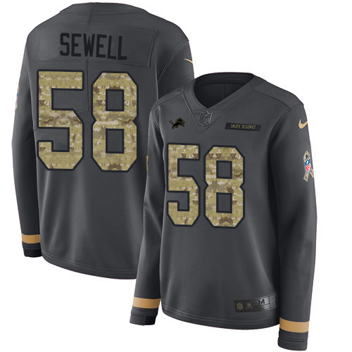 Detroit Detroit Lions #58 Penei Sewell Anthracite Salute to Service Women's Stitched Limited Therma Long Sleeve Jersey Womens