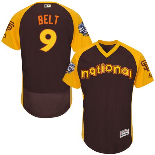San Francisco Giants #9 Brandon Belt Brown Flexbase Authentic Collection 2016 All-Star National League Stitched Jersey Men's