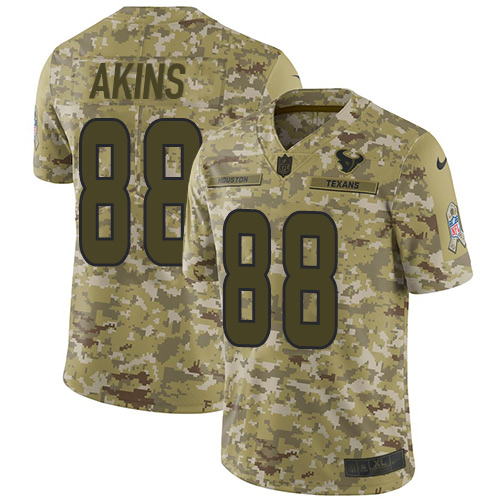 Houston Texans #88 Jordan Akins Camo Youth Stitched Limited 2018 Salute To Service Jersey Youth