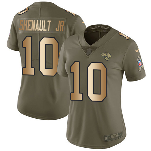 Jacksonville Jaguars #10 Laviska Shenault Jr. Olive/Gold Women's Stitched Limited 2017 Salute To Service Jersey Womens