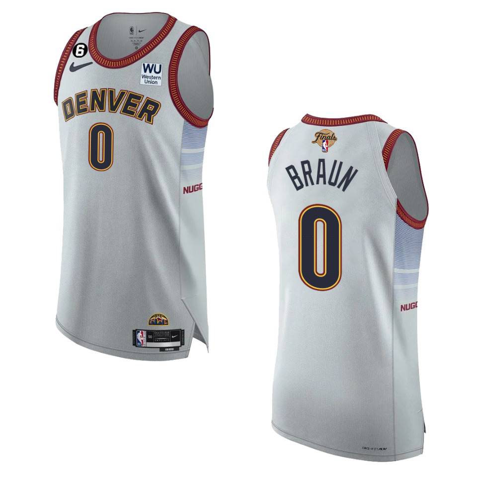 Denver Nuggets #0 Christian Braun Silver 2023 Finals Patch Authentic Jersey - City Edition