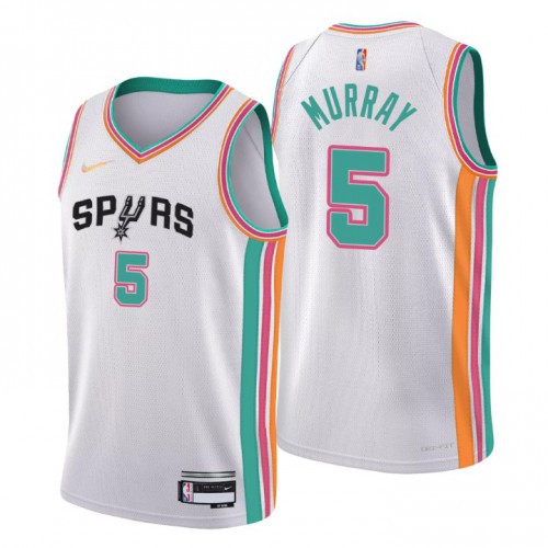 San Antonio San Antonio Spurs #5 Dejounte Murray Mens White 2021/22 Swingman Jersey - City Edition Mens