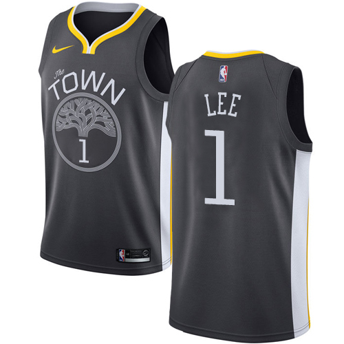 Golden State Warriors #1 Damion Lee Black Swingman Statement Edition Jersey Mens