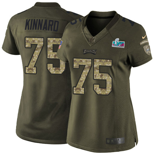Chiefs #75 Darian Kinnard Green Super Bowl LVII Patch Women's Stitched Limited 2015 Salute To Service Jersey