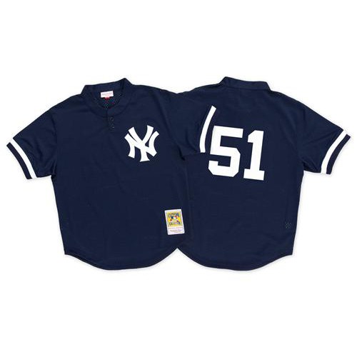 Mitchell And Ness 1995 New York Yankees #51 Bernie Williams Blue Throwback Stitched Jersey Men's
