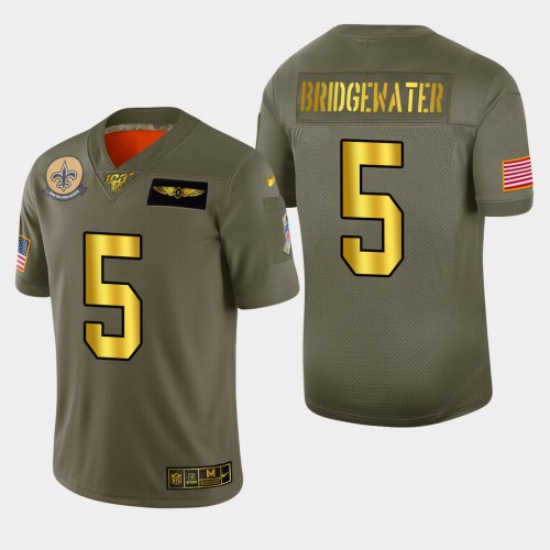 New Orleans New Orleans Saints #5 Teddy Bridgewater Men's Olive Gold 2019 Salute to Service Limited 100 Jersey Men's