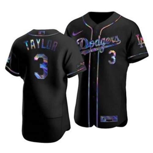 Los Angeles Los Angeles Dodgers #3 Chris Taylor Men's Iridescent Holographic Collection Jersey - Black Men's