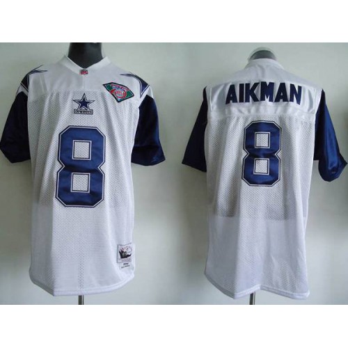Mitchell & Ness Dallas Cowboys #8 Troy Aikman White Stitched Throwback Jersey Men's