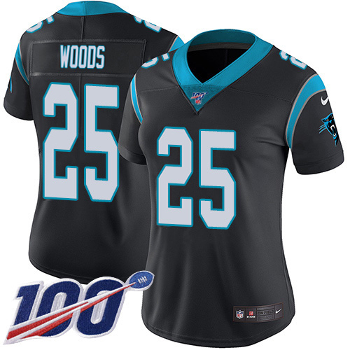 Panthers #25 Xavier Woods Black Team Color Women's Stitched 100th Season Vapor Untouchable Limited Jersey