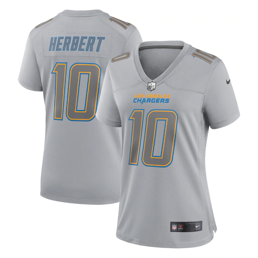 Los Angeles Chargers #10 Justin Herbert Women's Gray Atmosphere Fashion Game Jersey