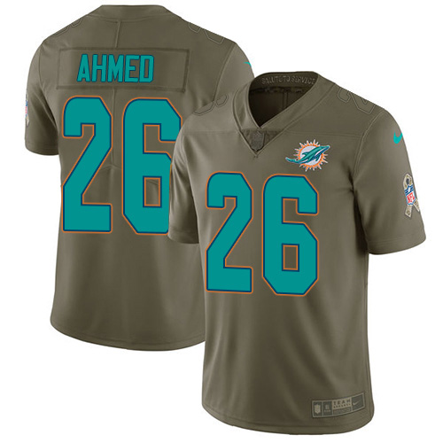 Miami Dolphins #26 Salvon Ahmed Olive Men's Stitched Limited 2017 Salute To Service Jersey Men's