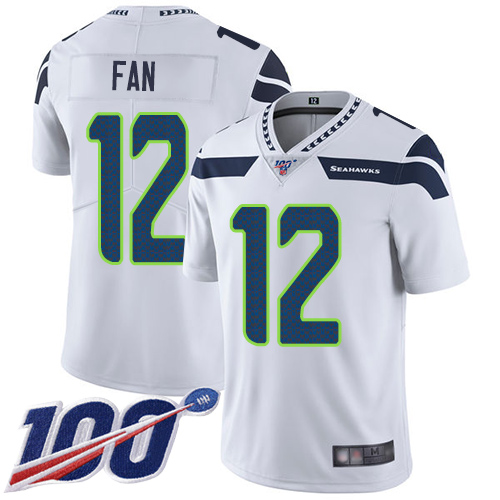 Seahawks #12 Fan White Men's Stitched 100th Season Vapor Limited Jersey