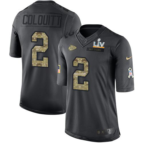 Kansas City Chiefs #2 Dustin Colquitt Black Youth Super Bowl LV Bound Stitched Limited 2016 Salute to Service Jersey Youth