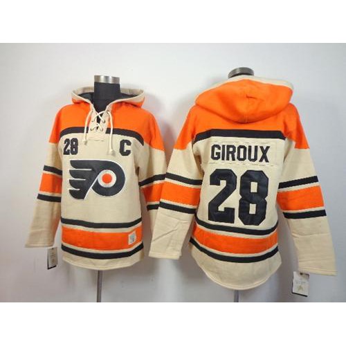 Philadelphia Flyers #28 Claude Giroux Cream Sawyer Hooded Sweatshirt Stitched Jersey Men's