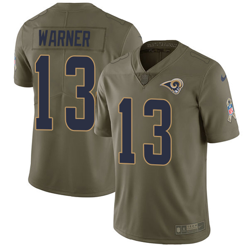 Los Angeles Rams #13 Kurt Warner Olive Youth Stitched Limited 2017 Salute to Service Jersey Youth