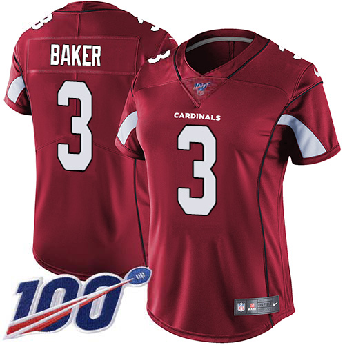 Cardinals #3 Budda Baker Red Team Color Women's Stitched 100th Season Vapor Untouchable Limited Jersey