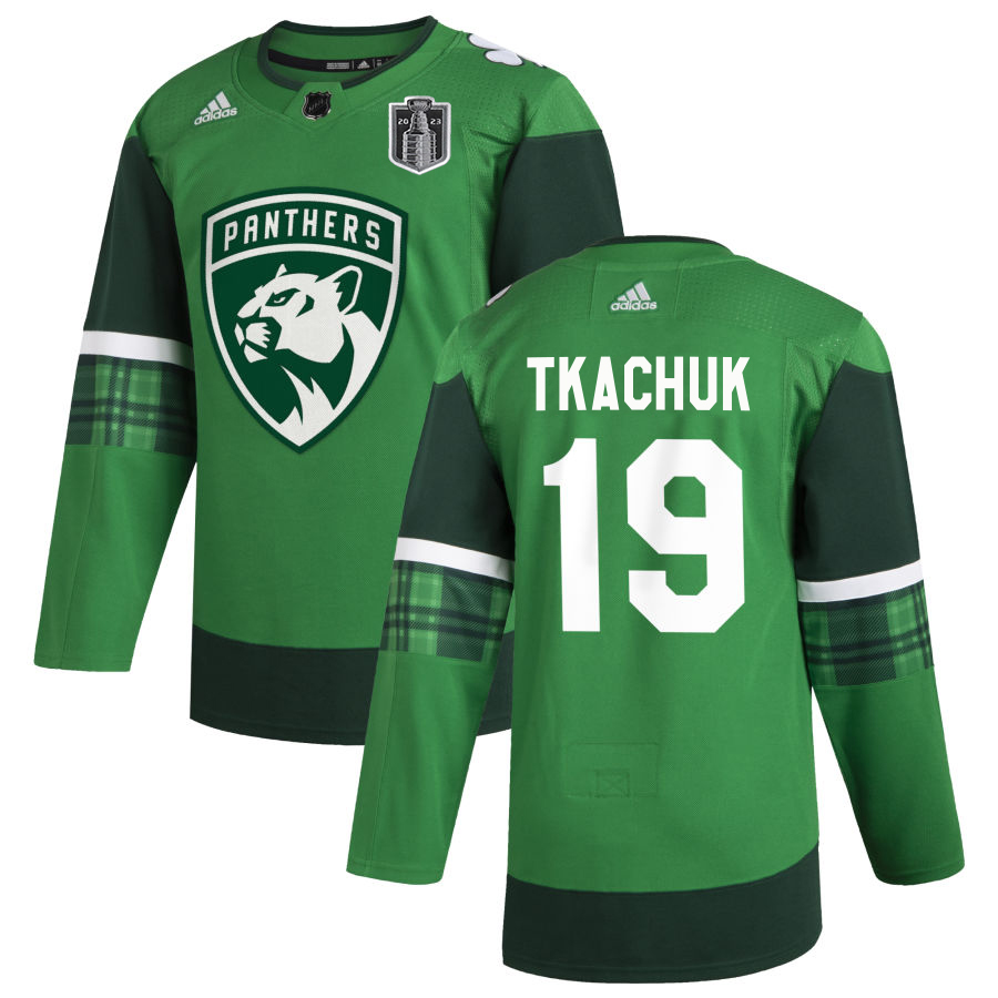 Florida Panthers #19 Matthew Tkachuk Men's 2023 Stanley Cup Final Patch Adidas St. Patrick's Day Stitched Jersey Green