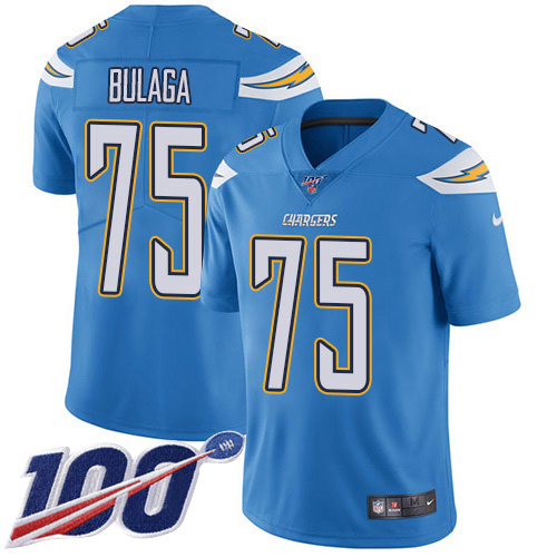 Los Angeles Chargers #75 Bryan Bulaga Electric Blue Alternate Men's Stitched 100th Season Vapor Untouchable Limited Jersey Men's