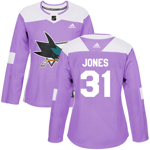Adidas San Jose Sharks #31 Martin Jones Purple Authentic Fights Cancer Women's Stitched Jersey Womens