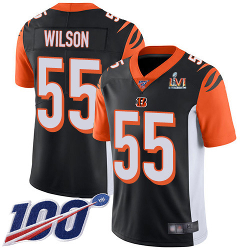 Cincinnati Bengals #55 Logan Wilson Black Team Color Super Bowl LVI Patch Youth Stitched 100th Season Vapor Limited Jersey Youth