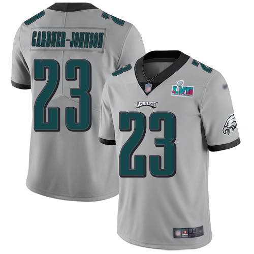 Eagles #23 C.J. Gardner-Johnson Silver Super Bowl LVII Patch Men's Stitched Limited Inverted Legend Jersey