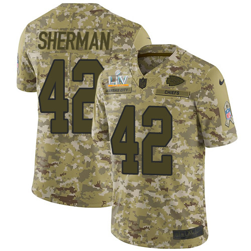 Kansas City Chiefs #42 Anthony Sherman Camo Youth Super Bowl LV Bound Stitched Limited 2018 Salute To Service Jersey Youth
