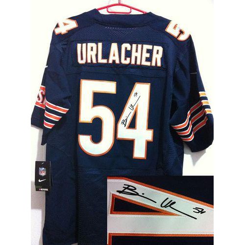 Chicago Bears #54 Brian Urlacher Navy Blue Team Color Men's Stitched Elite Autographed Jersey Men's