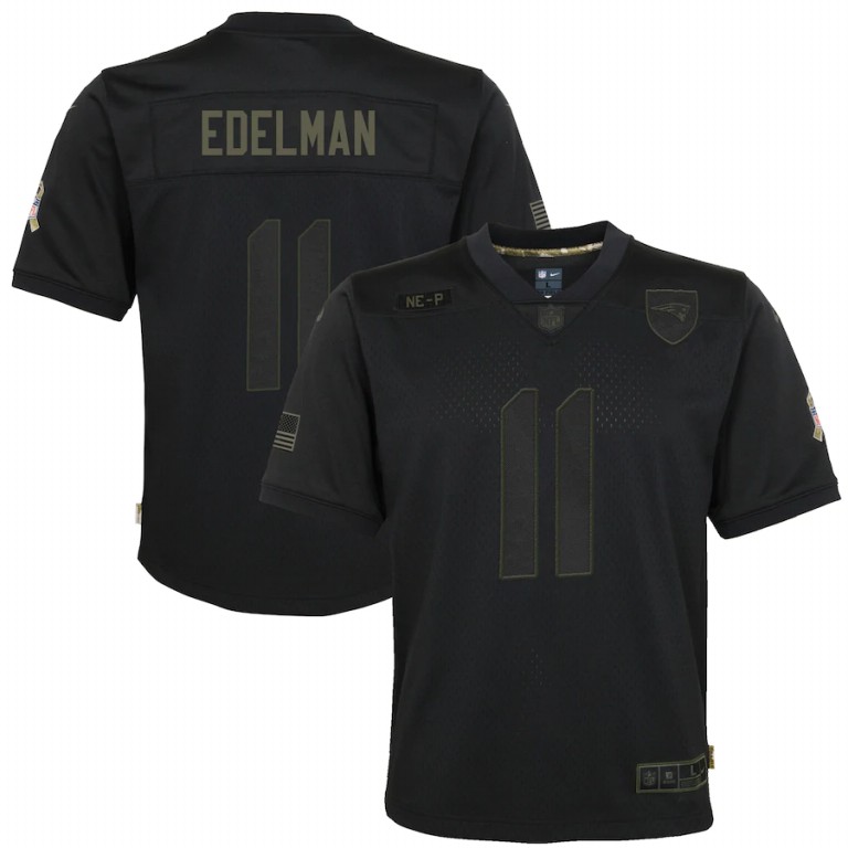 New England Patriots #11 Julian Edelman Youth 2020 Salute To Service Game Jersey Black