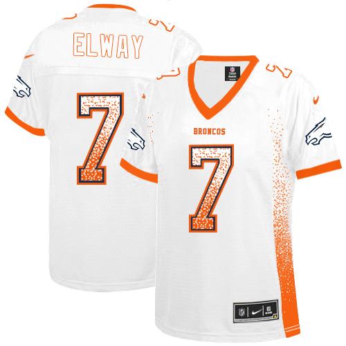 Broncos #7 John Elway White Women's Stitched Elite Drift Fashion Jersey