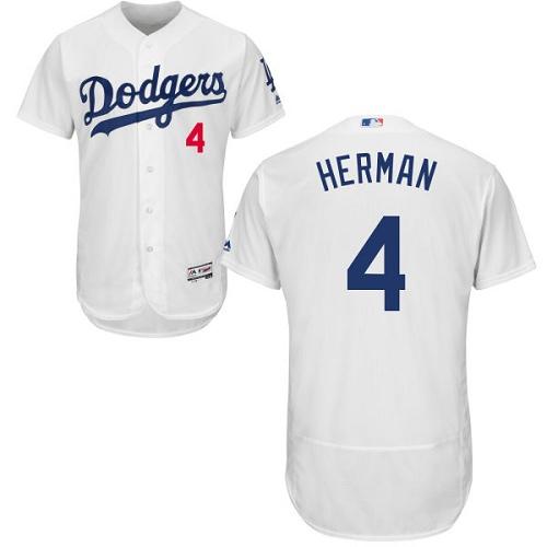 Los Angeles Dodgers #4 Babe Herman White Flexbase Authentic Collection Stitched Jersey Men's