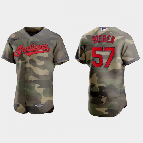 Cleveland Guardians #57 Shane Bieber Men's 2021 Armed Forces Day Authentic Jersey -Camo Men's