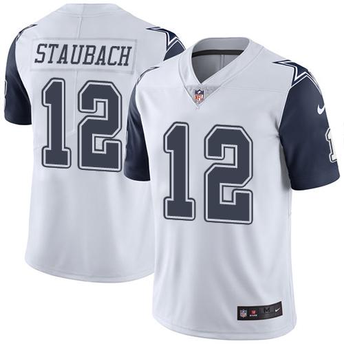 Cowboys #12 Roger Staubach White Youth Stitched Limited Rush Jersey