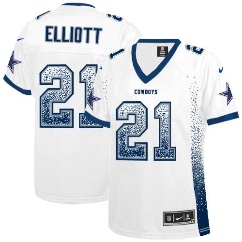 Cowboys #21 Ezekiel Elliott White Women's Stitched Elite Drift Fashion Jersey