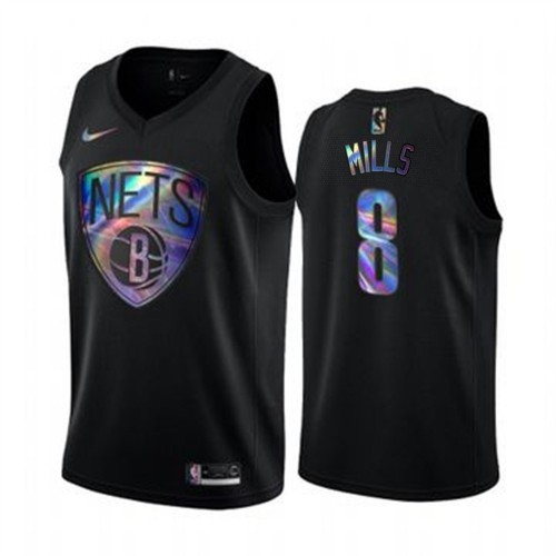 Brooklyn Nets #8 Patty Mills Mens Iridescent Holographic Collection Jersey - Black Mens