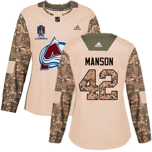 Adidas Colorado Avalanche #42 Josh Manson Camo Authentic Women's 2022 Stanley Cup Champions Veterans Day Stitched Jersey Womens