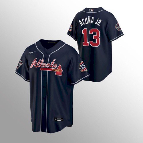 Atlanta Atlanta Braves #13 Ronald Acuna Jr. 150th Anniversary 2021 World Series Youth Jersey - Navy Youth