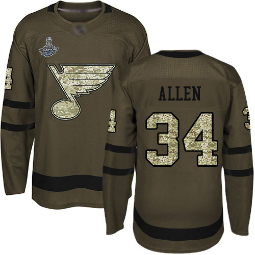 Adidas St. Louis Blues #34 Jake Allen Green Salute to Service Stanley Cup Champions Stitched Jersey Men's