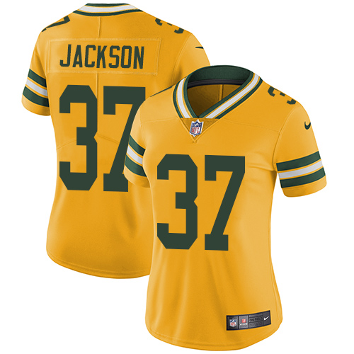 Green Bay Packers #37 Josh Jackson Yellow Women's Stitched Limited Rush Jersey Womens