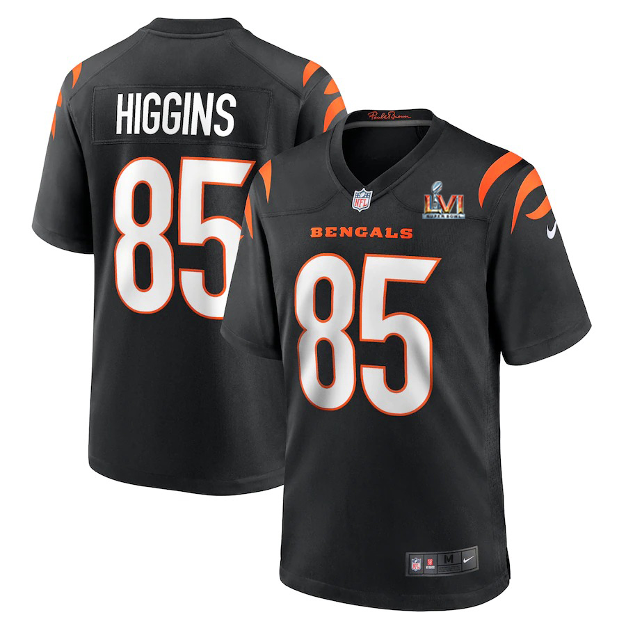 Cincinnati Bengals #85 Tee Higgins Black Super Bowl LVI Patch Game Jersey
