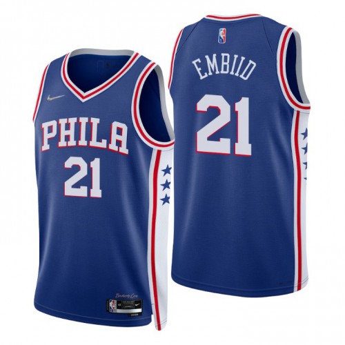 Philadelphia 76ers #21 Joel Embiid Royal Mens 2021-22 75th Anniversary Diamond Swingman Jersey - Icon Edition Mens