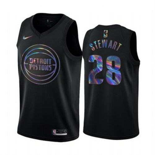 Detroit Pistons #28 Isaiah Stewart Mens Iridescent Holographic Collection Jersey - Black Mens