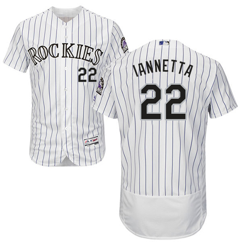 Colorado Rockies #22 Chris Iannetta White Strip Flexbase Authentic Collection Stitched Jersey Men's