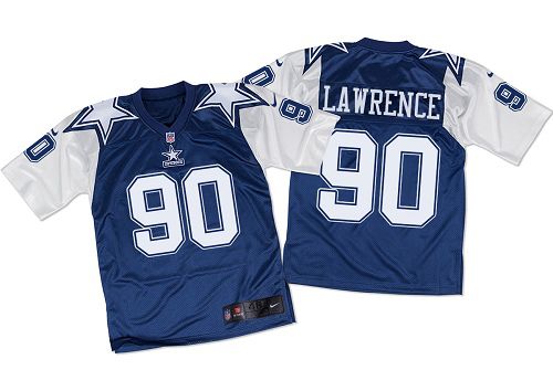 Cowboys #90 Demarcus Lawrence Navy Blue/White Throwback Men's Stitched Elite Jersey