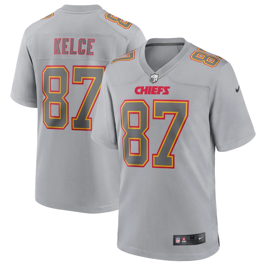 Kansas City Chiefs #87 Travis Kelce Men's Gray Atmosphere Fashion Game Jersey