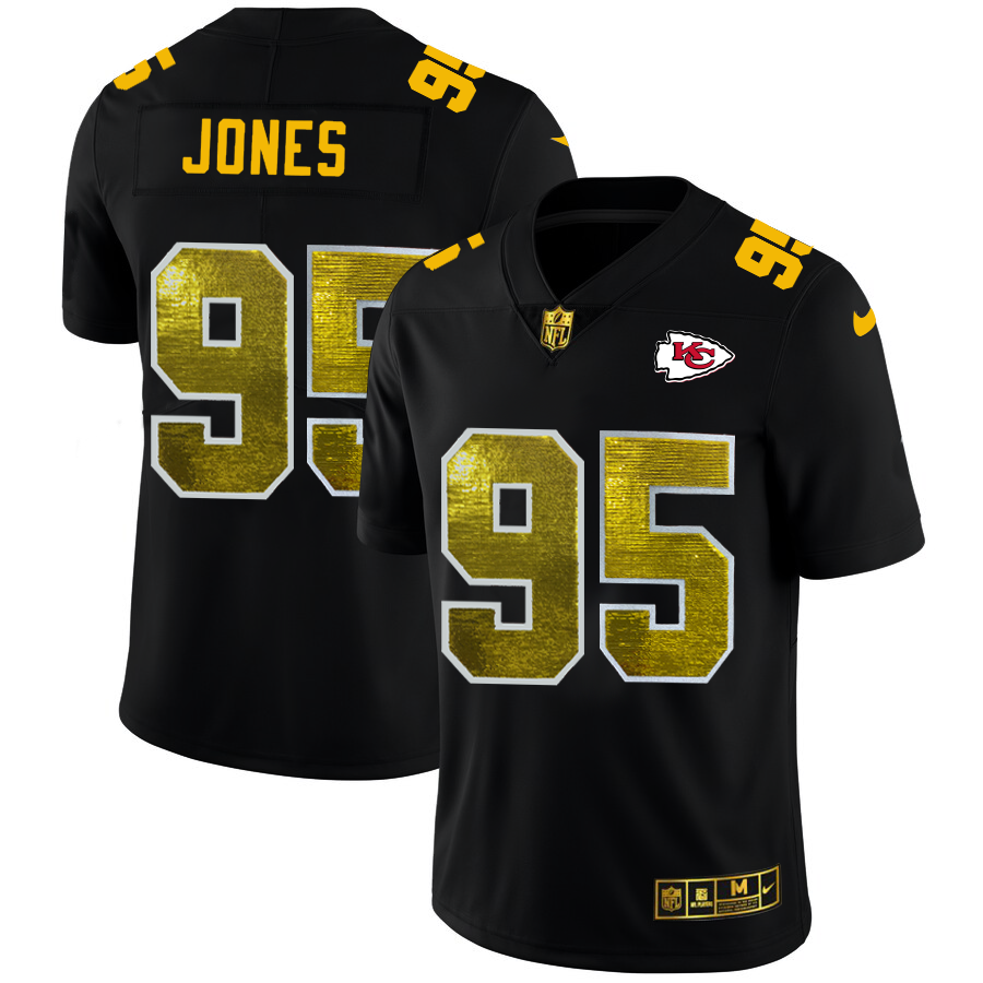 Kansas City Chiefs #95 Chris Jones Men's Black Golden Sequin Vapor Limited Jersey
